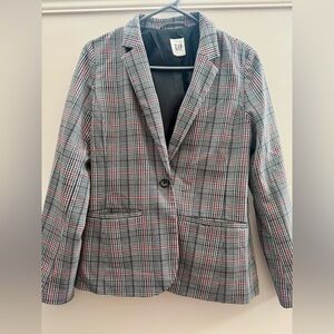 GAP Black, Gray & Red Plaid Single-Button Blazer